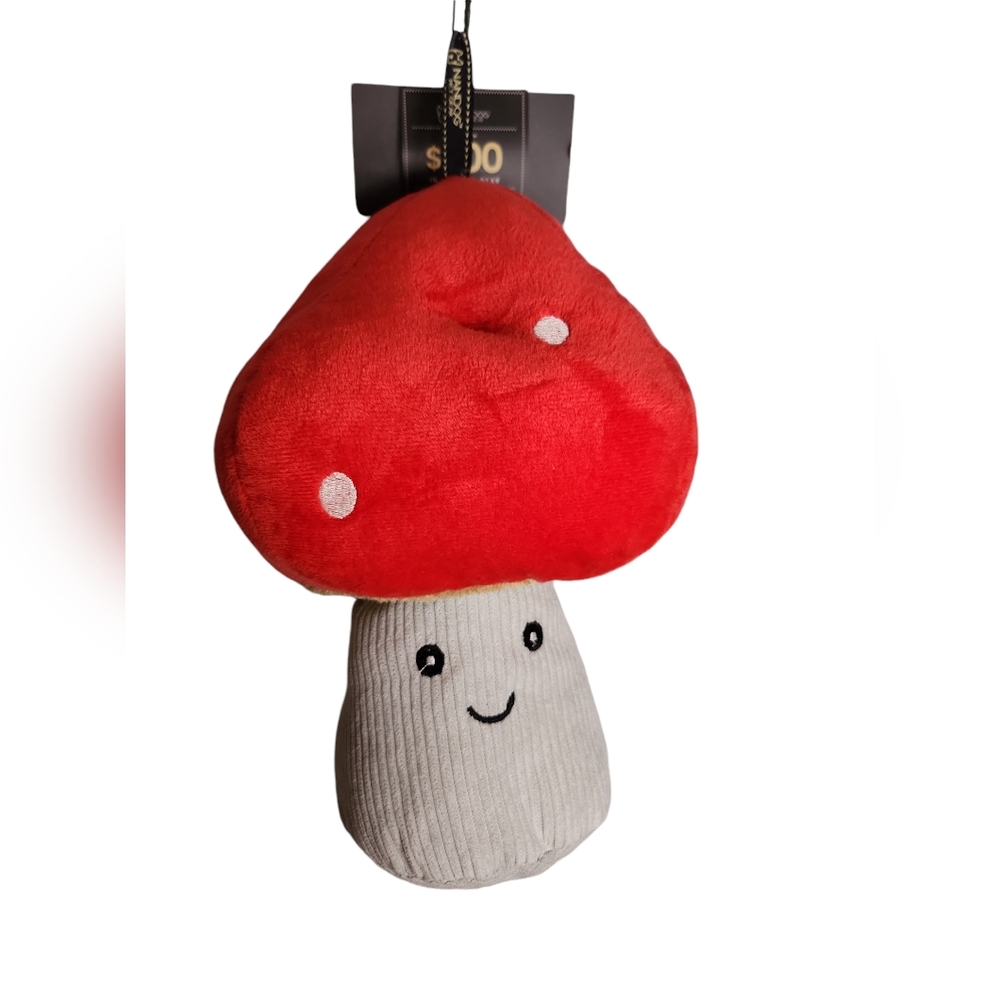 NanDog Pet Gear Stuffed Squeak Smiley Face Gray And Red Mushroom With Polkadots